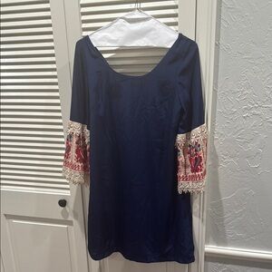 Judith March Blue and White Embellished Bell Sleeve Dress
